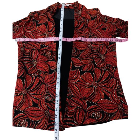 JM COLLECTION Dressy Blouse Top Jacket Combo Petite M Slinky Floral Gold Event - Picture 4 of 9